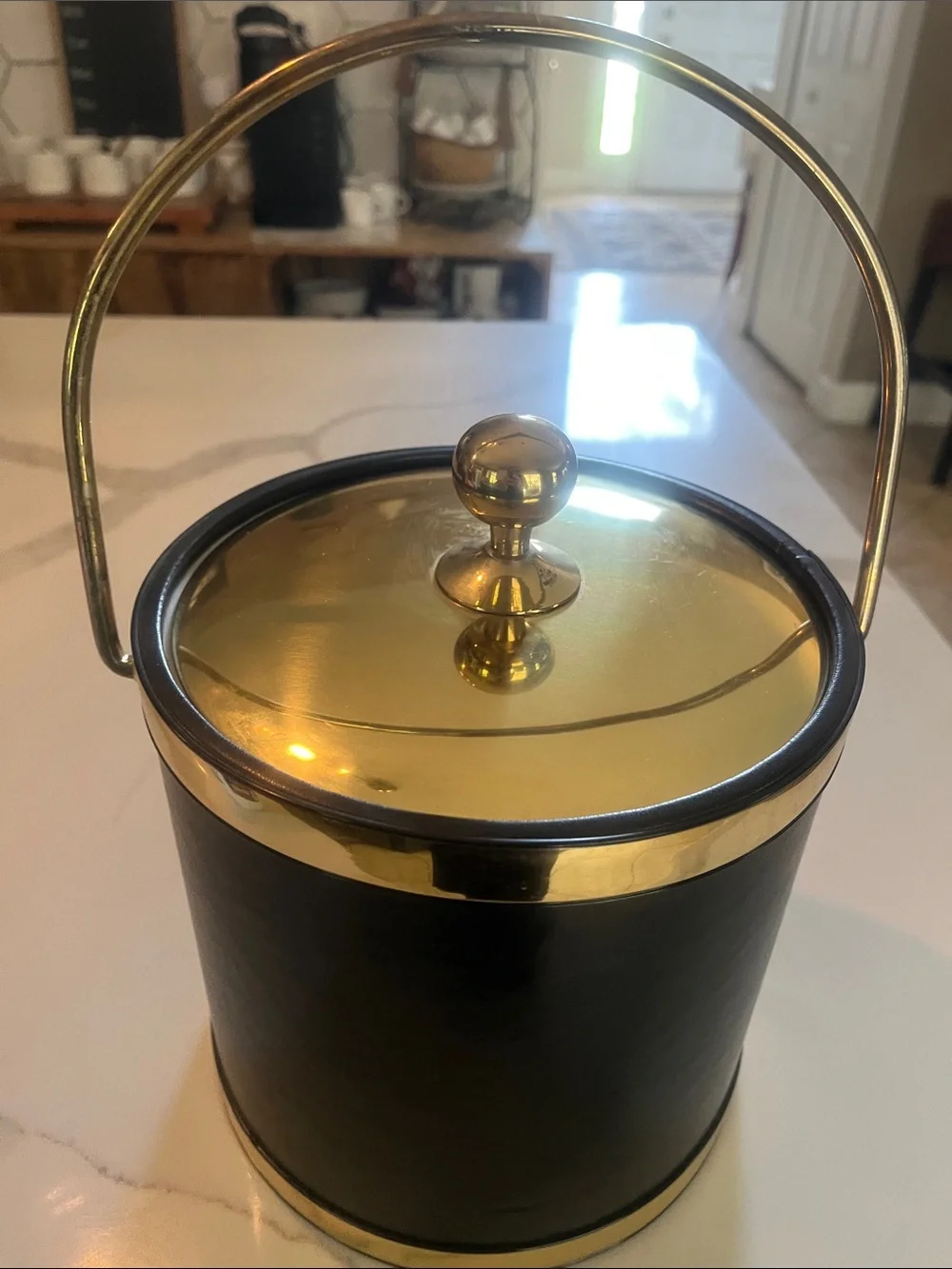 Vintage Kraftware 3Qt Gold and Black Ice Bucket with Handle
